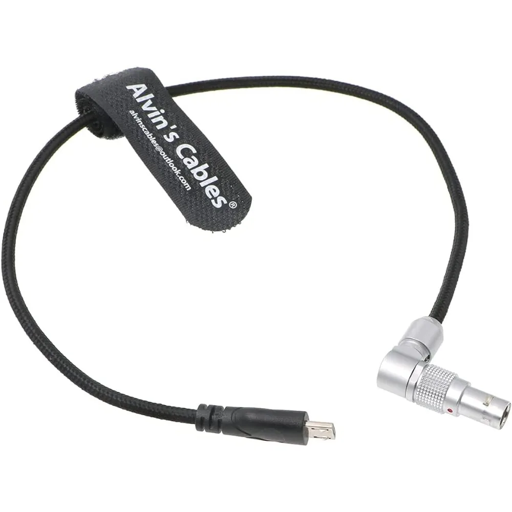 Alvin's Cables 2 Pin Male Rotatable Right Angle to Micro USB Power Cable for ARRI Z CAM E2 Flagship to Nucleus Nano Braided Wire