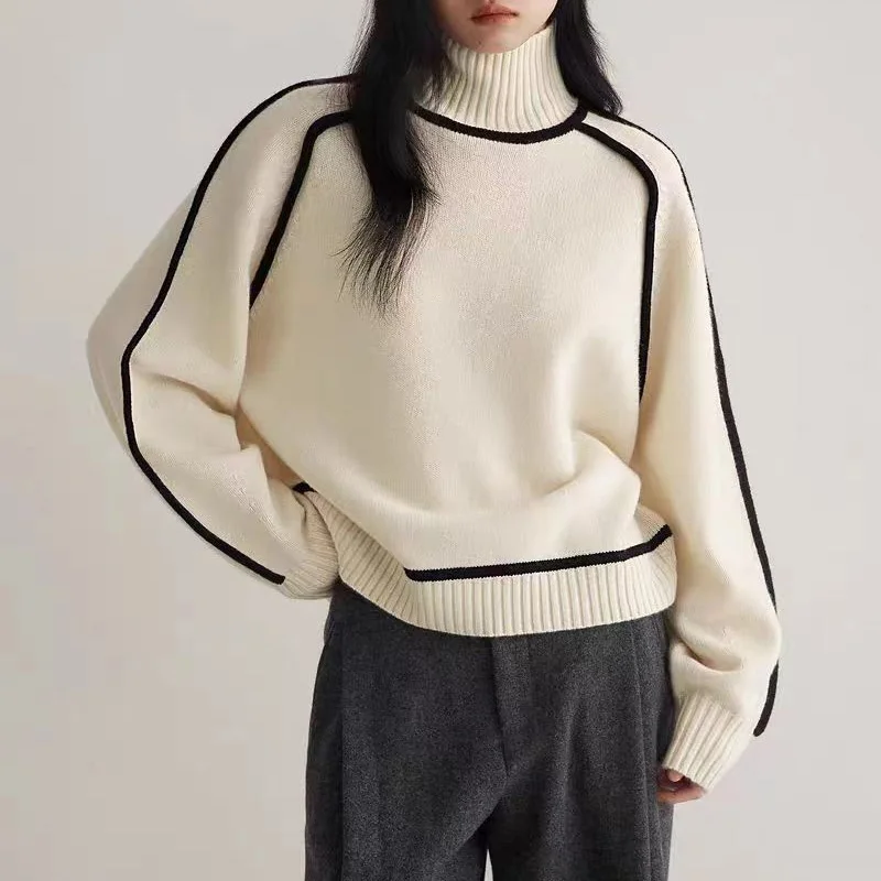 New Fashion Elegant Lazy style Women\'s Sweater Turtleneck Pullovers Solid Loose Women\'s Clothing Knitwear Long Sleeved Top