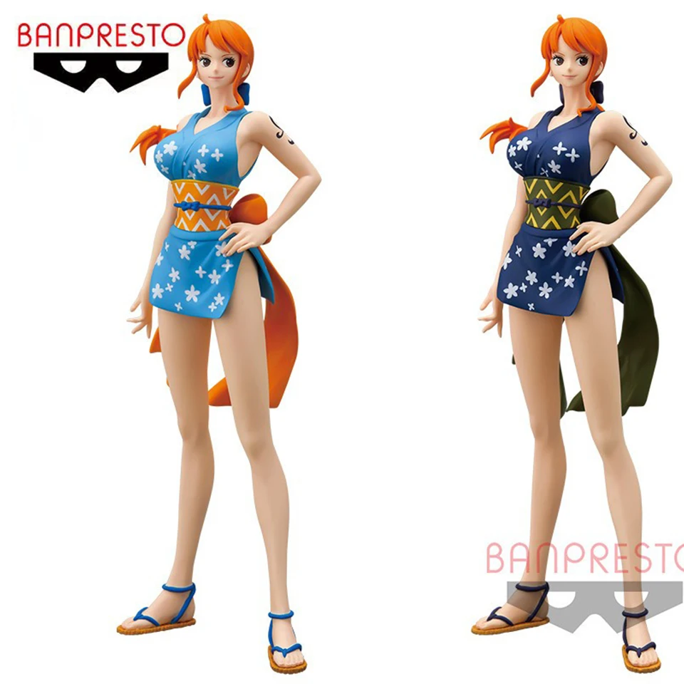 Glazovin-figura de Kimono BP One Piece Original, juguete de 25cm con purpurina, Glamours, Wanno Country, Nami, modelo 100%