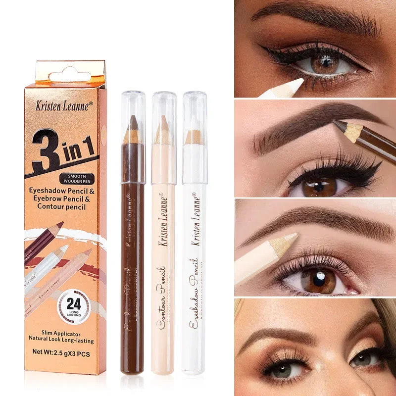 3 stücke weiße Augenbrauen Lidschatten Kontur Concealer Holz Bleistift Set langlebig wasserdicht matt nackt braun Lidschatten Liner Make-up-Kit