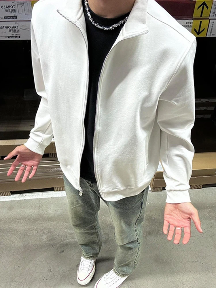 

White Zipper Jaet Men's Spring Autumn High Street Sle Stand Collar oulder Enhancing American Cleanfit Jaet