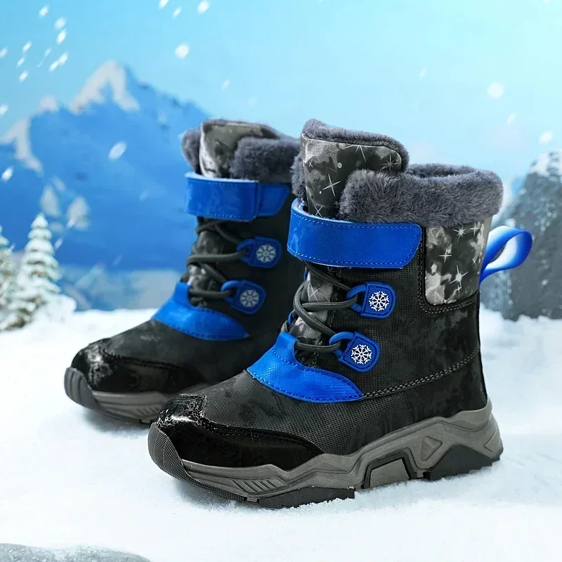 Children's Winter Snow Boots High Top Boys' Shoes Windproof Non-slip Girls Boys Snow Boots Velvet Thickened Wear-resistant Shoes