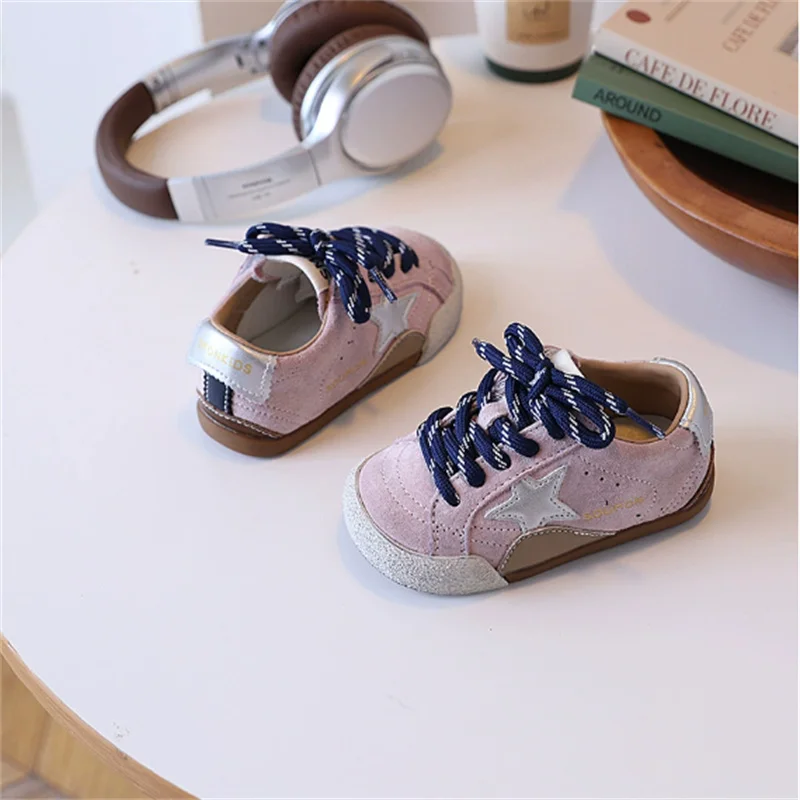 DIMI Breathable Leather Kids Sneakers Spring/Autumn Non-Slip Casual Star Design Fashion Toddler Girls & Boys Shoes