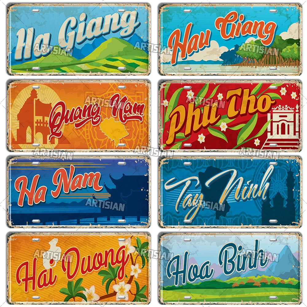 Artisian VIETNAM Landmark License Plate Metal Tin Plaque City Car Metal Sign Wall Decor Garage Bar Pub Club Hotel Cafe Kitchen