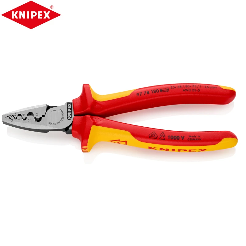 KNIPEX 97 78 180 Crimping Pliers For Wire Ferrules Light And Slim Design Vanadium Electrical Steel Forged Oil Quenched