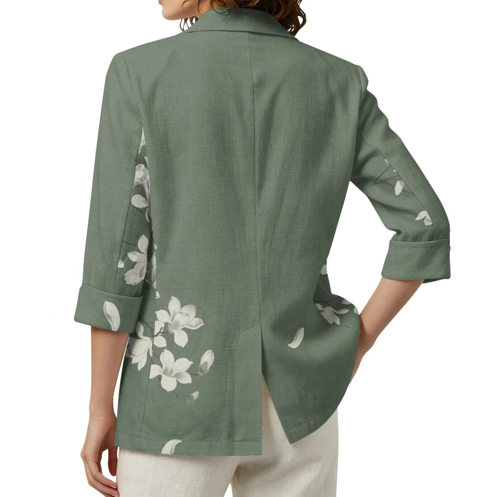 PENSTROLL Green Floral Linen Style Open Cardigan Beach Cover Ups for Women Soft Cover Up Cardigans