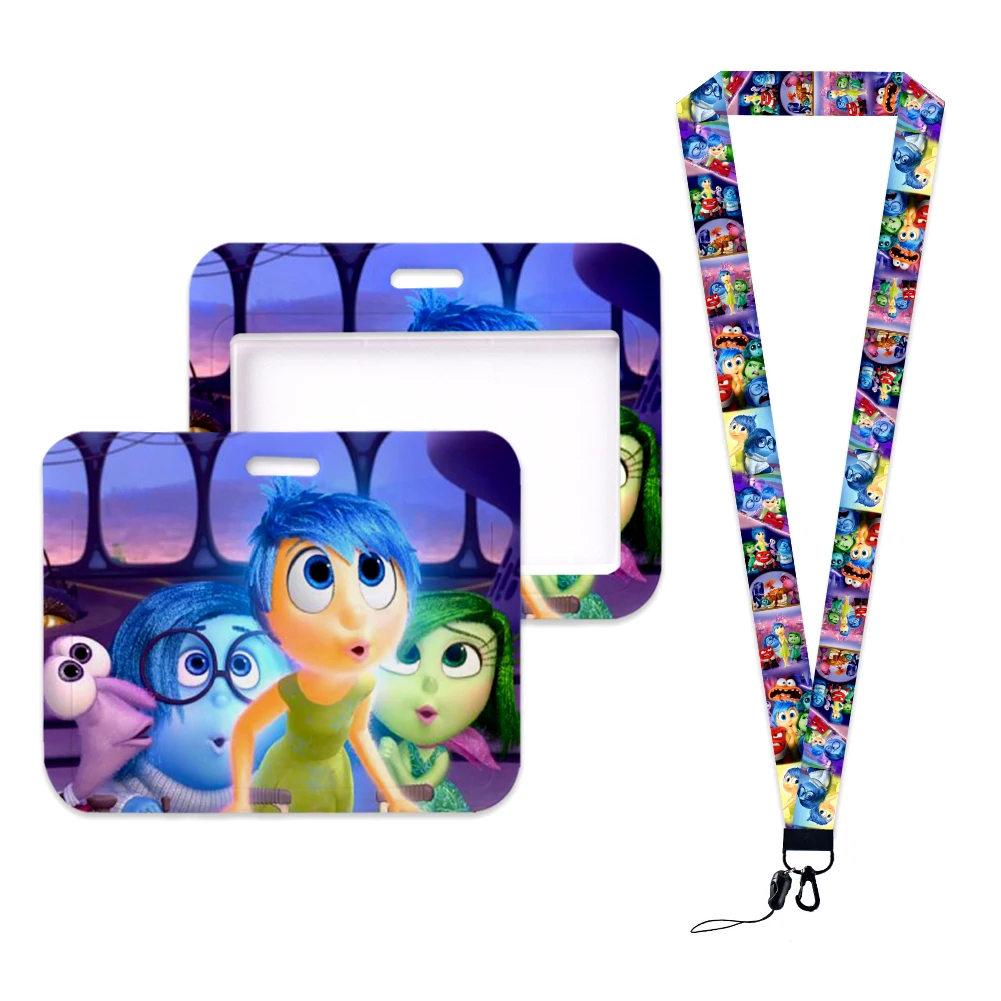 Disney Inside Out 2 lindo estuche para tarjetas horizontales cordón titular de la tarjeta de identificación funda de pase de autobús universitario funda deslizante soporte para tarjetas bancarias correa