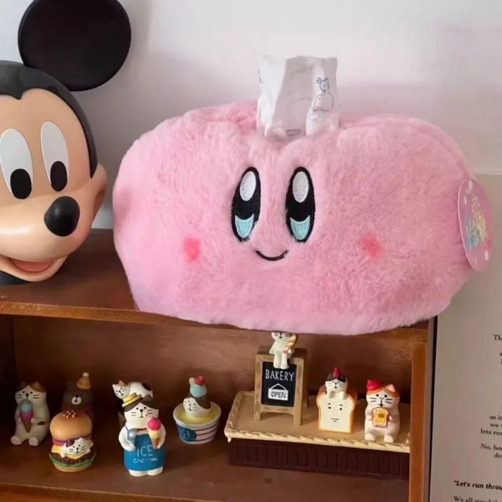 Kirby Plush Tissue Box Holder Cute Pink Anime Character Desktop Organizer for Home Car Decor Gift view 5