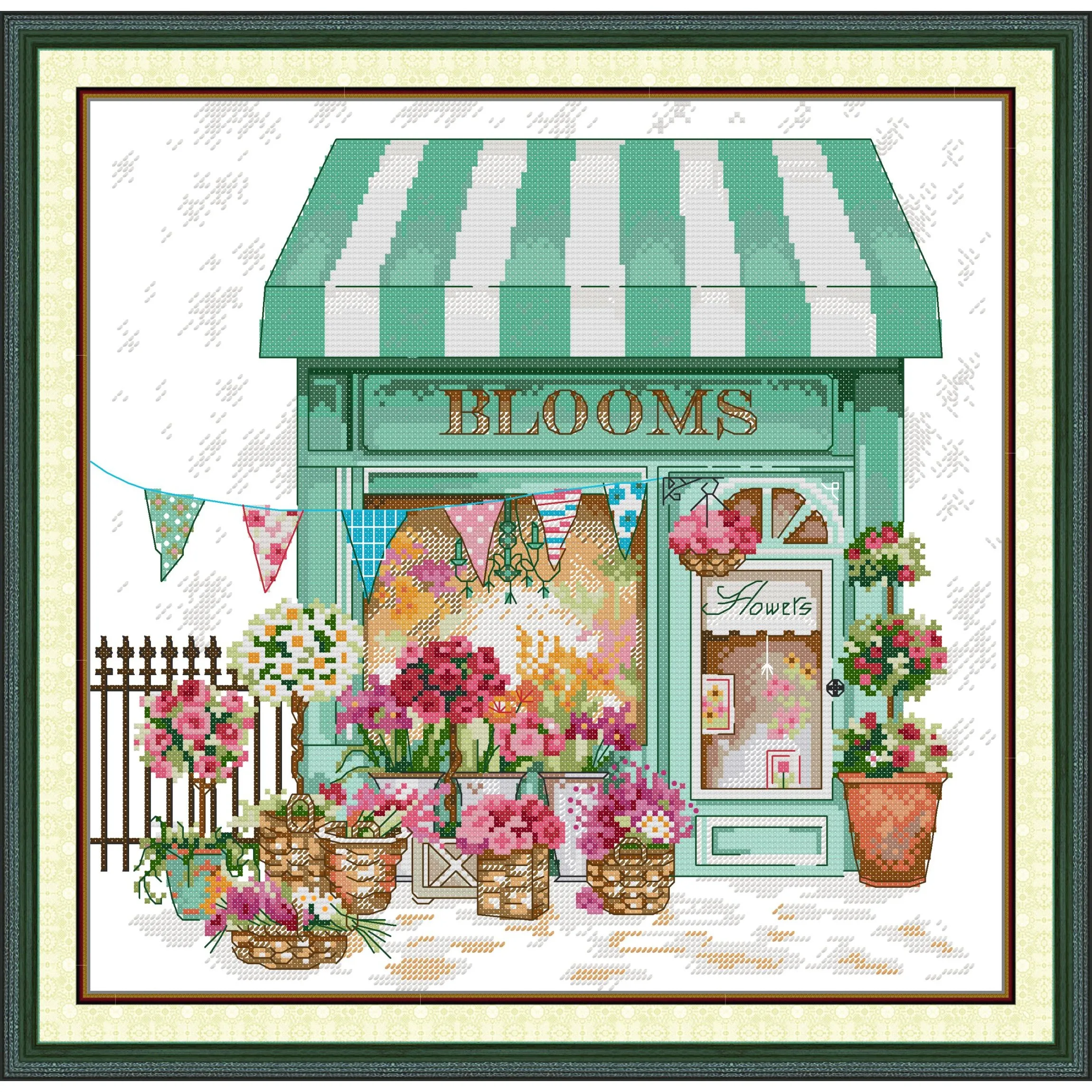 News Pre-Printed Cross Stitch Kit, Stamped Aida Fabric With DMC Threads,Easy To Follow - Florists