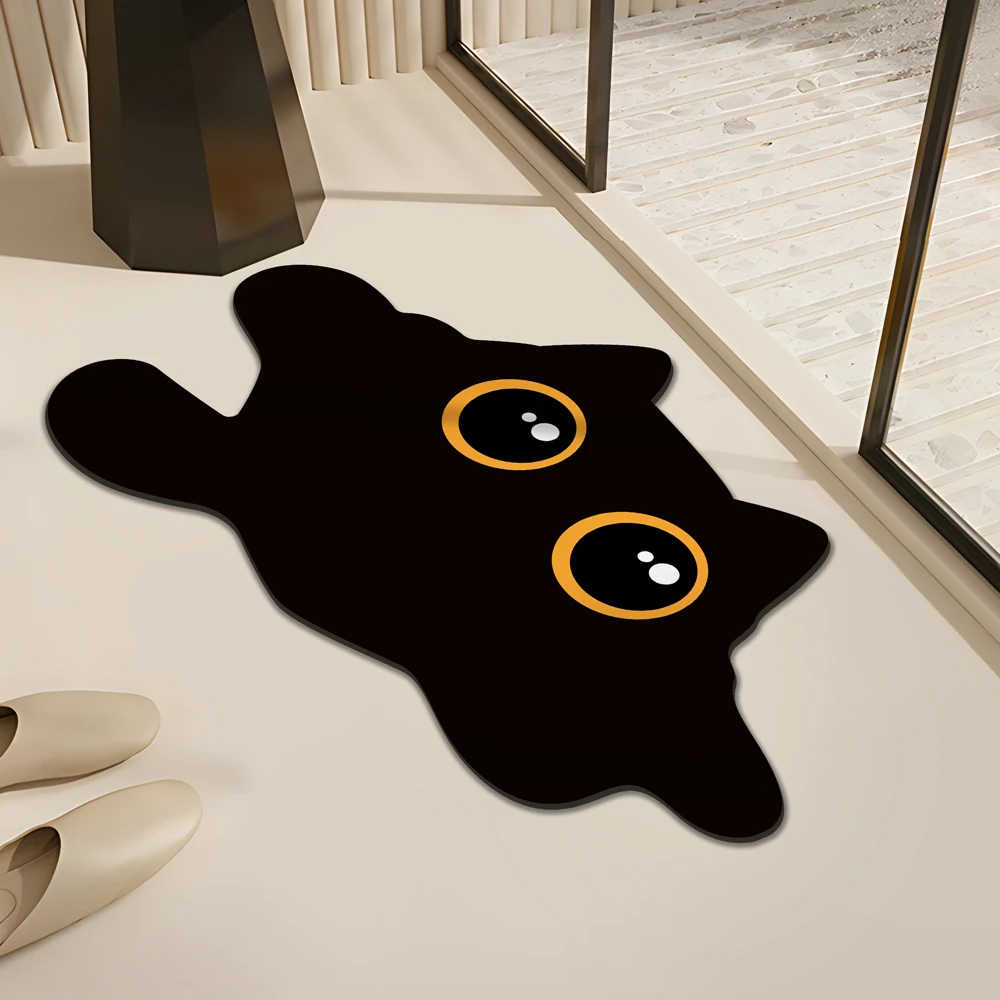 

Мультяшный черный кот для ванной комнаты, диатомовая грязь, водопоглощающий коврик, противоскользящий одноразовый напольный коврик для украшения дома