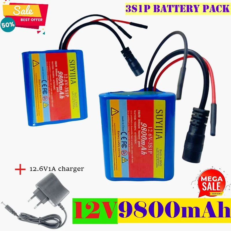 

12V 9800mAh 100% Brand New 3S1P Plus Protection Board Lithium-ion Battery Pack 12.6V Super Charge Battery + Charger