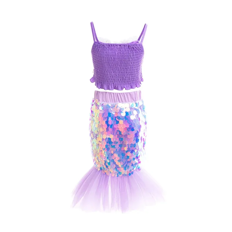 فتاة حورية البحر تأثيري فستان تحت شخصيات البحر زي الفتيات بلا أكمام الترتر قطعتين الكرة ثوب كرنفال ملابس الحفلات