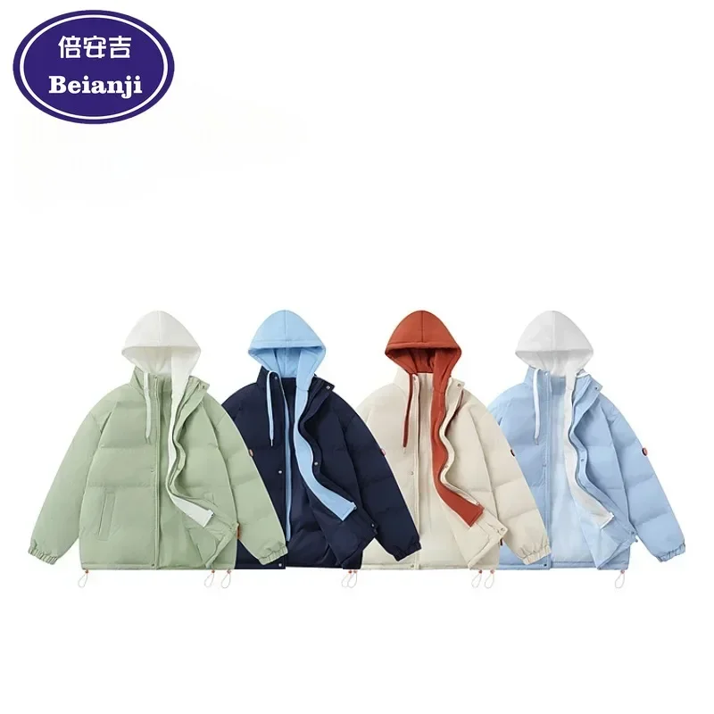 Beianji men's quilted jacket American retro color hooded winter design sense loose bread jacket thick quilted jacket