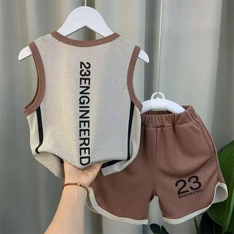 Boys Tank Top Set 2023 New Fashionable Baby Summer Quick Drying Clothes Tide Childrens Raspy And Handsome Sports Two Piece Set