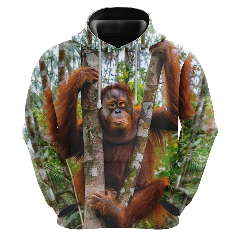 Funny Orangutan Pattern Hoodies Fashion 3D Cute Animals Printed Mens Hooded Sweatshirt Casual Harajuku Oversized Kids Pullovers