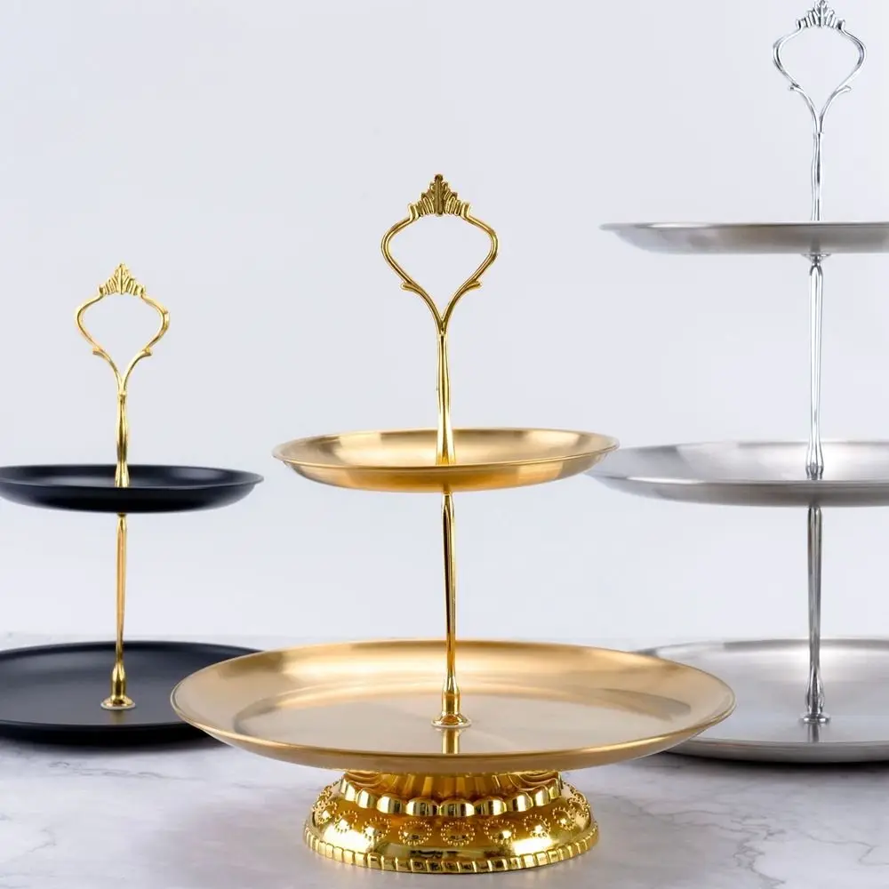 2/3 Layer Stainless Steel Cake Stand Fruit Tray Restaurant Detachable Dessert Rack Gold Silver Fruit Plate Snack Candy Tray