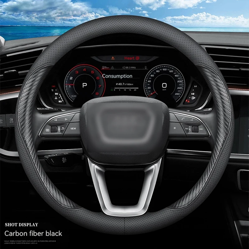 Full Leather Cover for All Seasons Auto Steering Wheel Cover Ultra-Thin Non-Slip Round Breathable Car Steering Wheel Protector