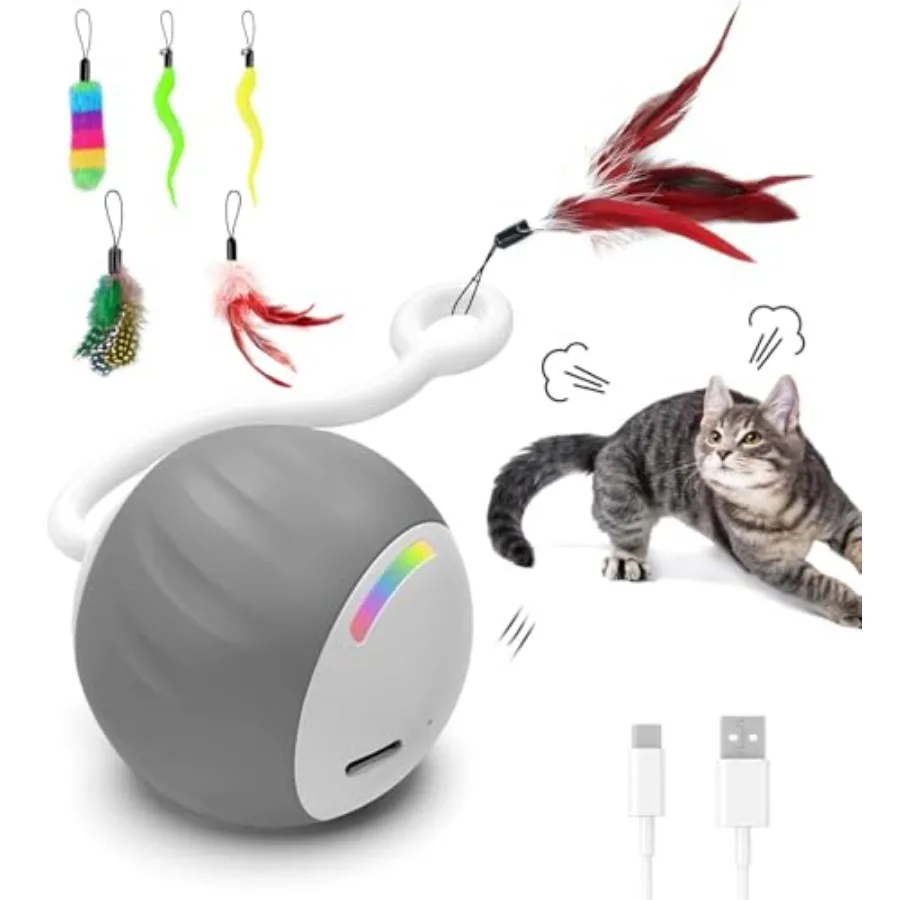 

2.36 Inches Large Cat Toys Ball - Won't Get Stuck, [Newly Upgraded] Sound and Motion-Activated, 2 Speed Fast/Slow Settings Auto