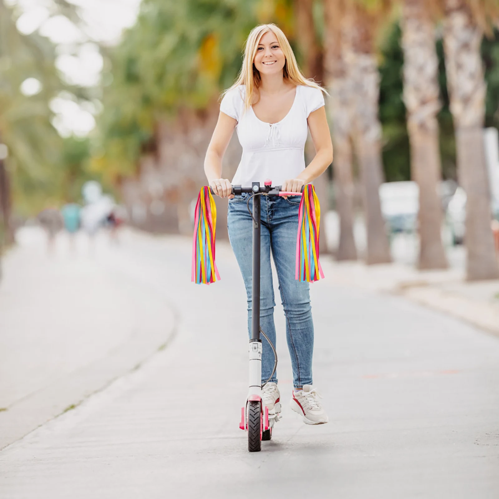 2Pairs Bike Streamers Handlebar Ribbon Easy Install Scooter Tassels Colorful Bike Decoration Handlebar Ribbons