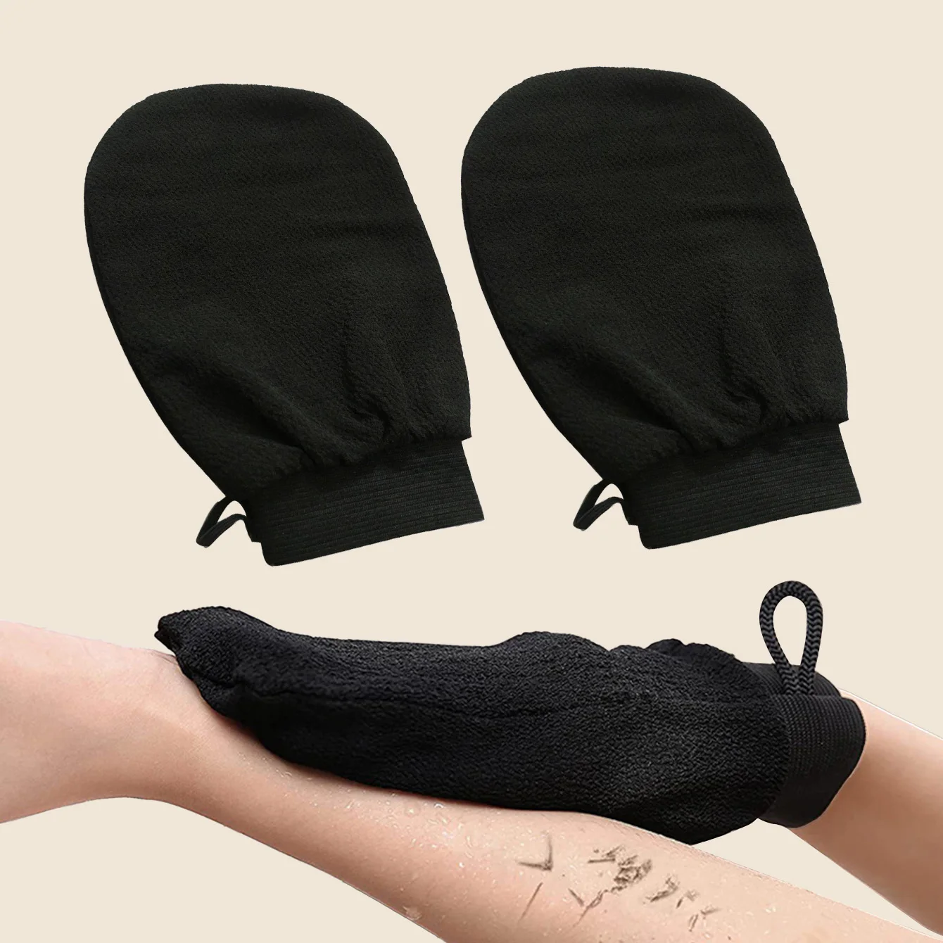 

Black Exfoliating bath mitt, 2 Pieces Reusable Quick-Drying Polyester Fiber Material Body Massage Cleansing Bath Glove For Daily