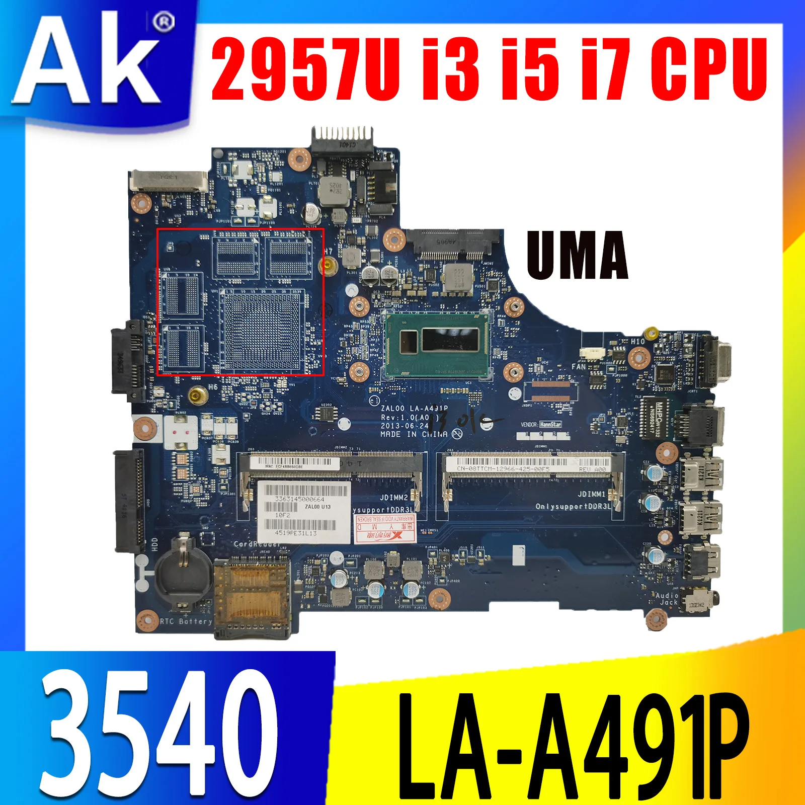 

Материнская плата для ноутбука DELL Latitude 3540, LA-A491P с процессором i5-4210U, материнская плата UMA для ноутбука, 100% протестировано, ОК