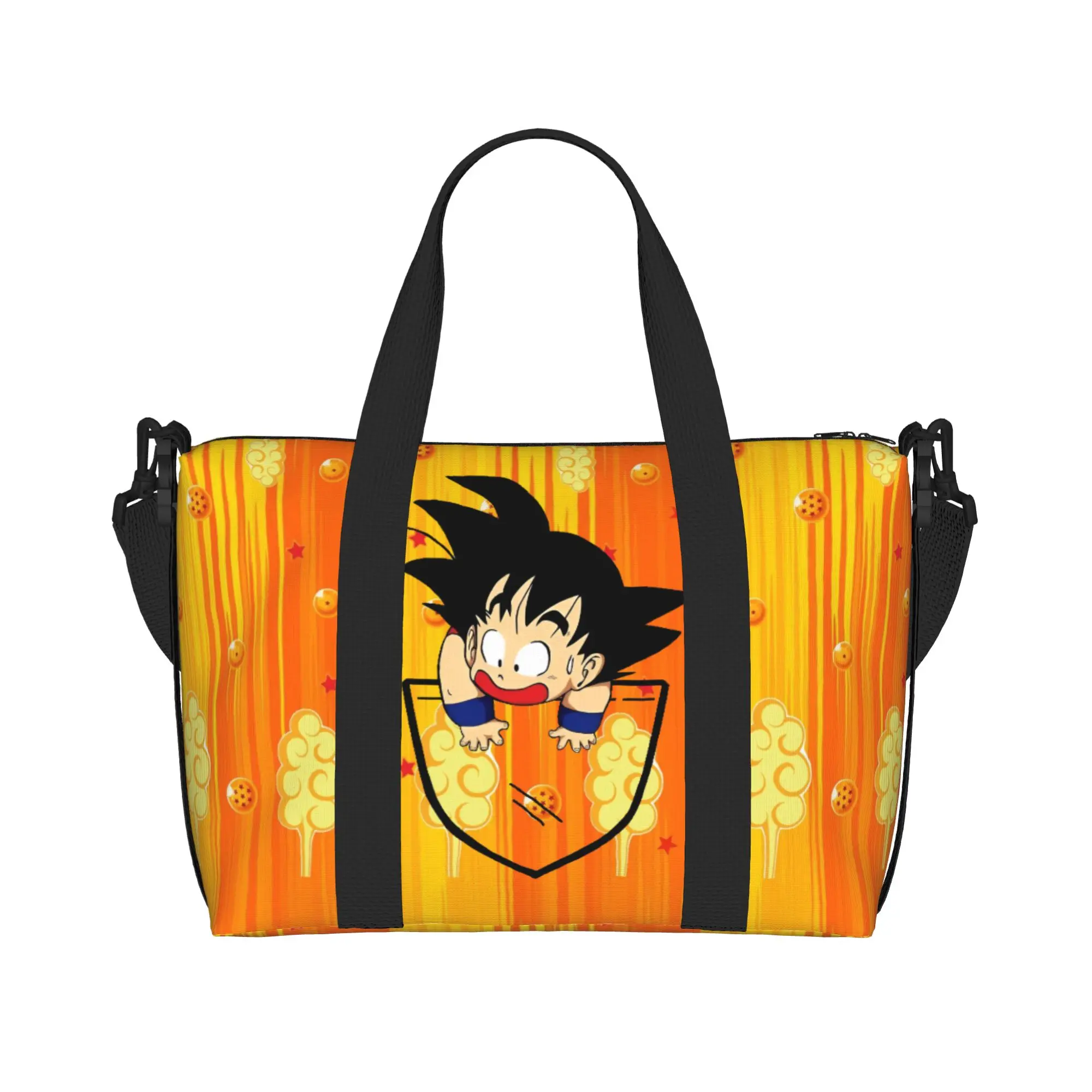 Custom Goku Anime Beach Tote Bag for Women Extra Large Gym Carry On Cute Cartoon Travel Shopping Bags