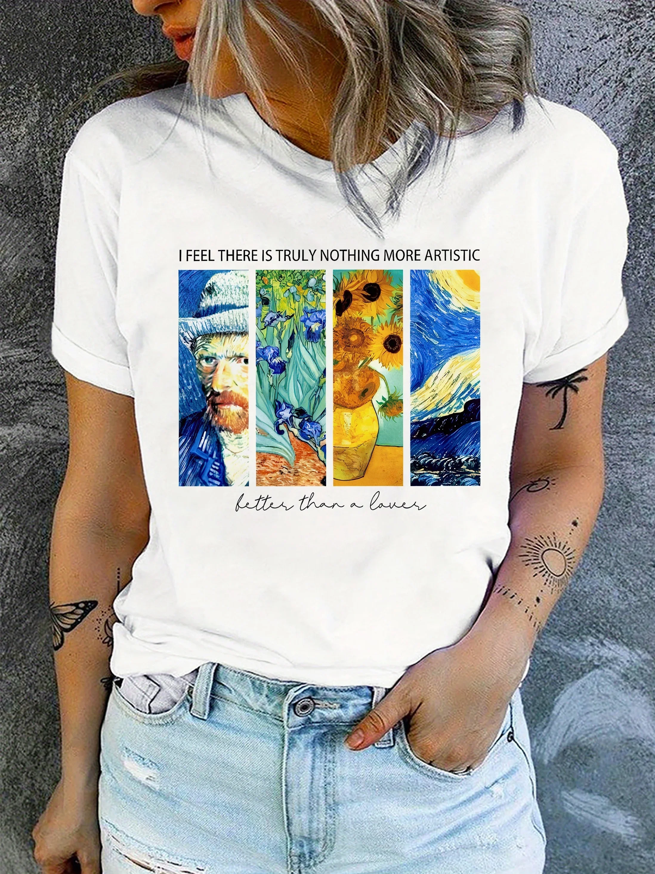 Vincent van Gogh Abstract Art Painting Print Crew Neck T-shirt Short Sleeve Summer Short sleeved Harajuku streetwear Tops Tees