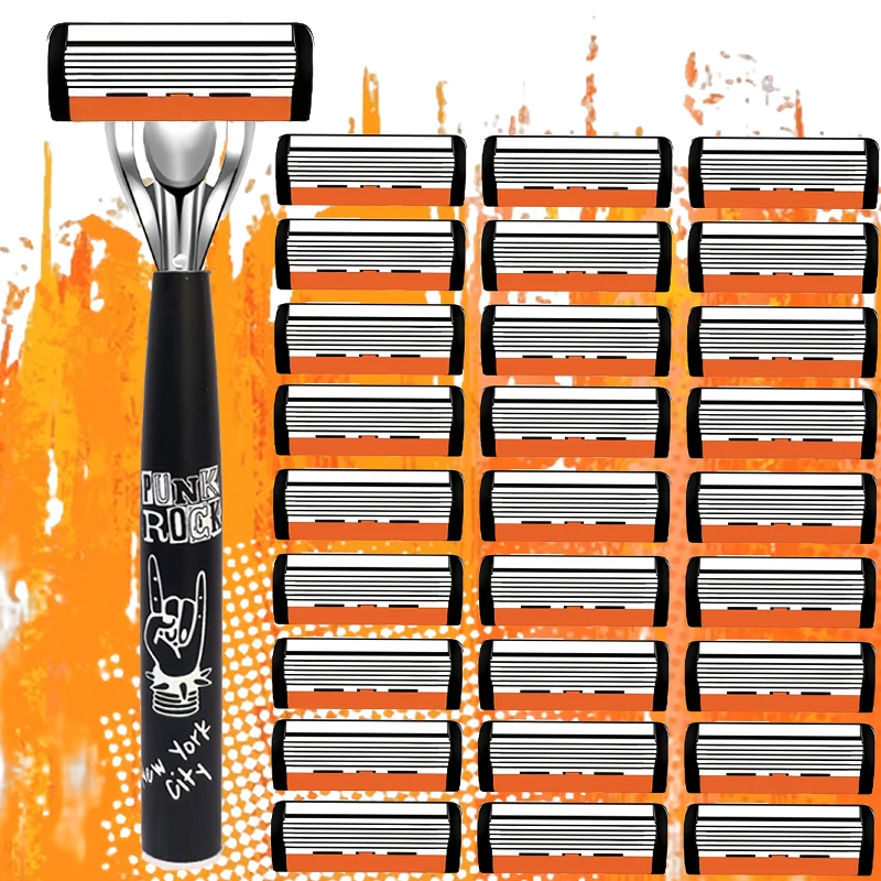 มีดโกนหนวดสำหรับผู้ชาย 7 ชั้น คุณภาพสูง แบบโบราณ พร้อมหัวเปลี่ยน