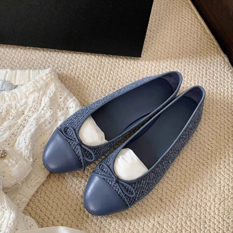 

Autumn New Classic Butterfly Knot Flats Patchwork Leather Mary Jane Low Heels Round Toe Slip-on Luxury Party Dress Single Shoes