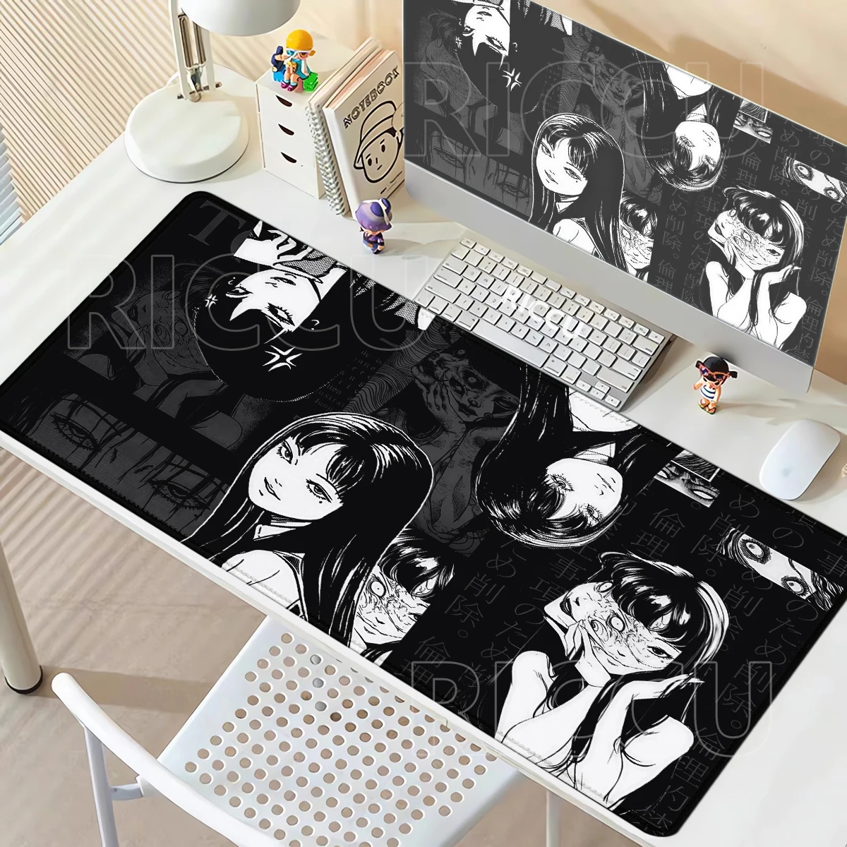 Black and White Horror Collage Anime Girl Mouse Pad XXL Gamer Mousepad Office Extended Desk Pad Gaming Keyboard Mat Large Carpet