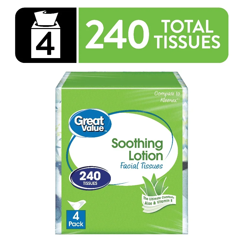 Soothing Lotion Facial Tissues 4 Cubes 60 Tissues per Cube 3-Ply