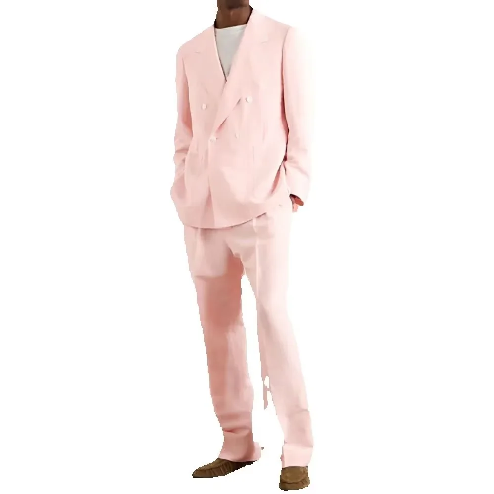 

2 Pieces Pink Men's Suits Wedding Groom Tuxedo Banquet Custom Made Male Suit Set Formal Occasiom Clothing