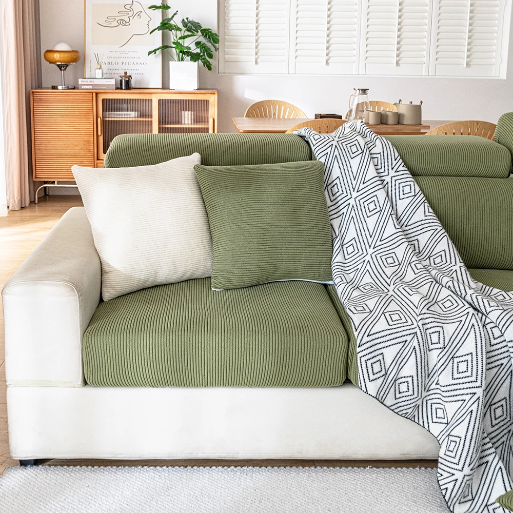 New Thicken Jacquard Sofa Seat Cushion Covers Solid Colors Striped Sofa Covers for Living Room Sectional Couch Covers Removable