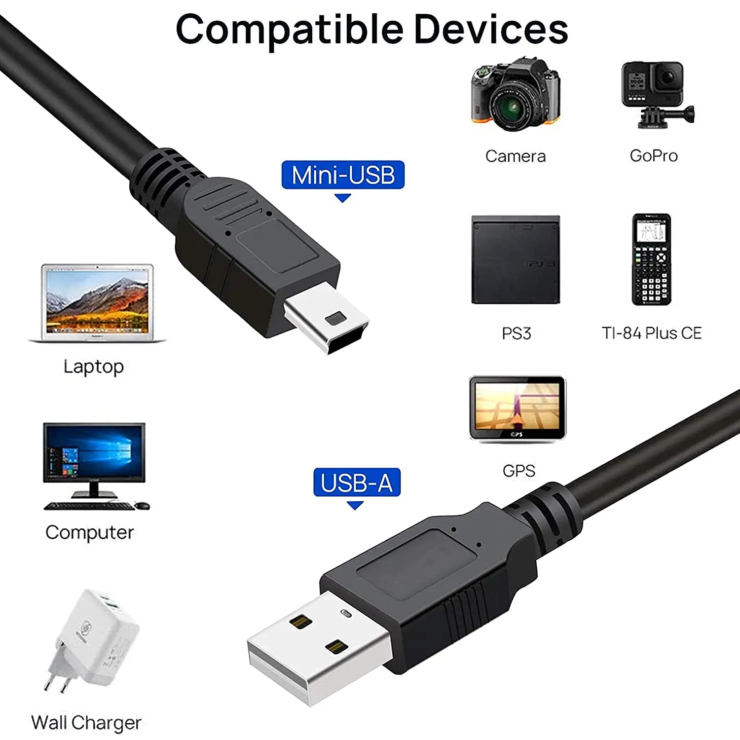20-50 قطعة USB 2.0 إلى USB صغير 5Pin شاحن بيانات سريع الطاقة V3 كابلات ل MP3 4 جهاز تسجيل فيديو رقمي للسيارات GPS TV PS3 HDD صندوق محرك الأقراص الصلبة المحمول