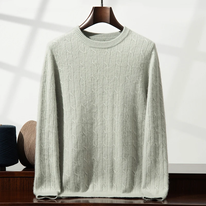 

Double Thickened 100% Cashmere Sweater Men's Knitwear Twisted Round Neck Long Sleeve Pullover Business Sweater Knitted Top