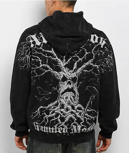 

Affliction x Haunted Mound Harold Black Zip Hoodie Gothic Hoodies New Gym Hooded Sweatshirt men US size tracksuit men clothing
