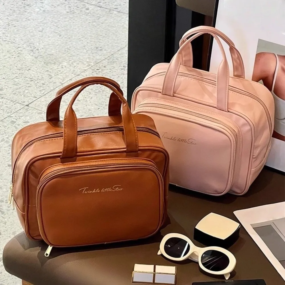 

Fashion Storage Makeup Bag Portable Handle Cosmetic Container Multifunctional PU Leather Travel Wash Pouch Travel