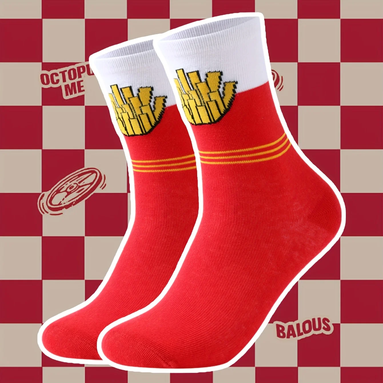 A pair of men's red French fry socks for four seasons, autumn and winter, Valentine's Day and Christmas gifts