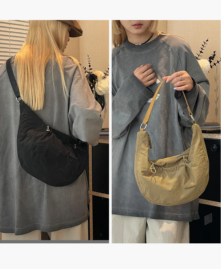 Arts and arts Korean version languorous wind women pleat pull rope zipper casual shoulder bag dumpling bag