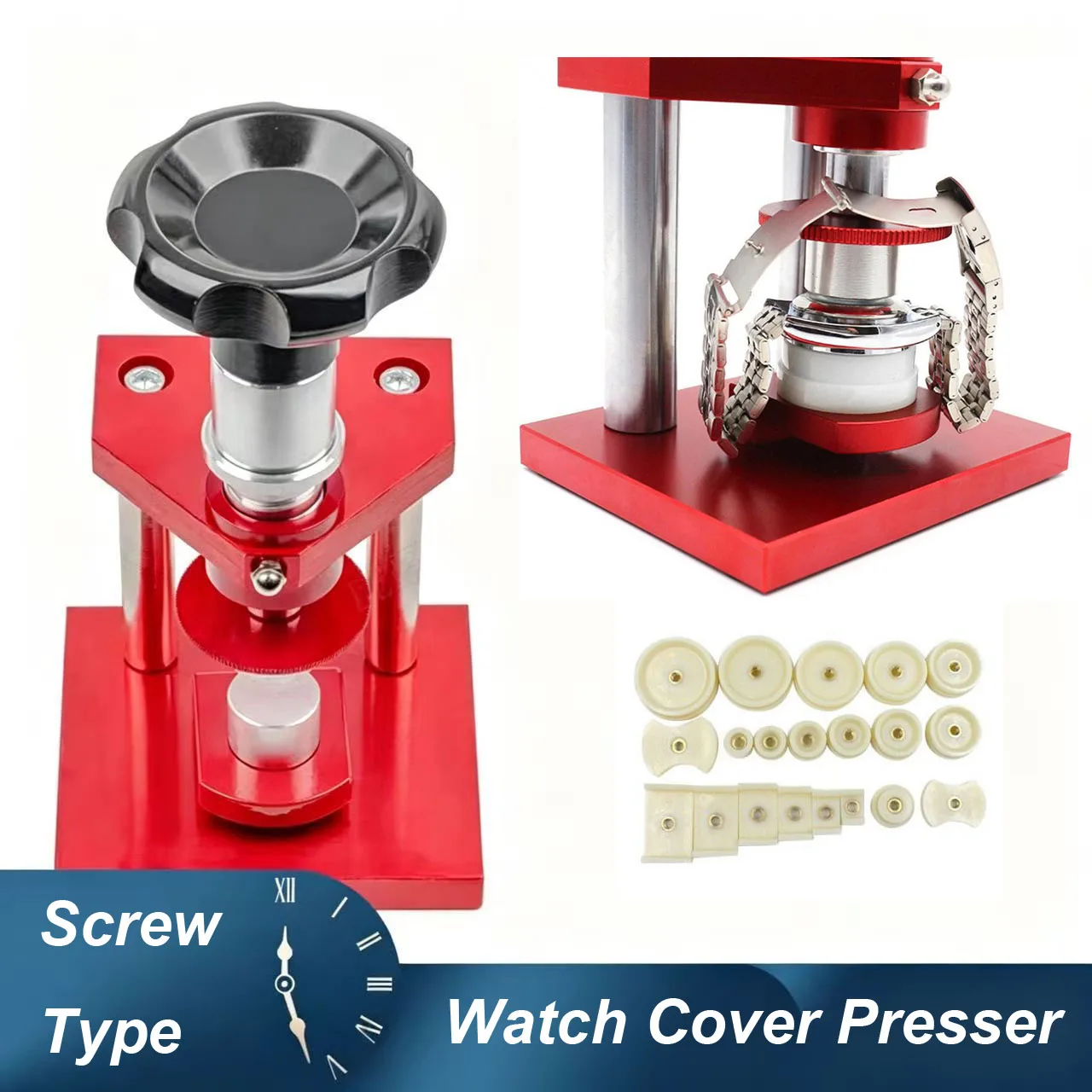 Precise Crystal Bezel Watch Back Case Cover Press Tool Screw Type with 20 Dies Watchmaker Watch Case Press Machine Repair Tool