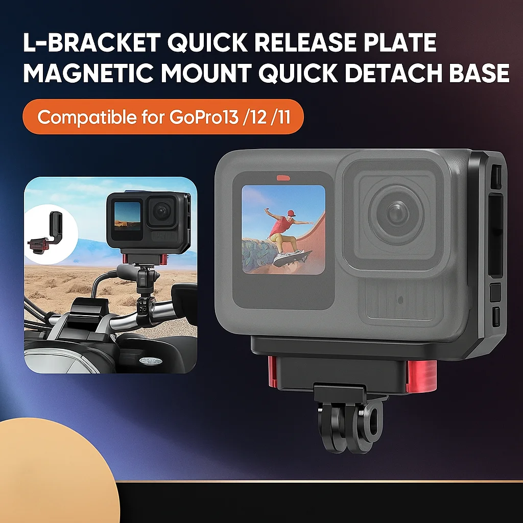 

Магнитная быстросъемная пластина L-образной формы для GoPro 13 12 11, быстрого горизонтального вертикального переключателя с ЧПУ, алюминий с позиционированием 1/4 ARRI