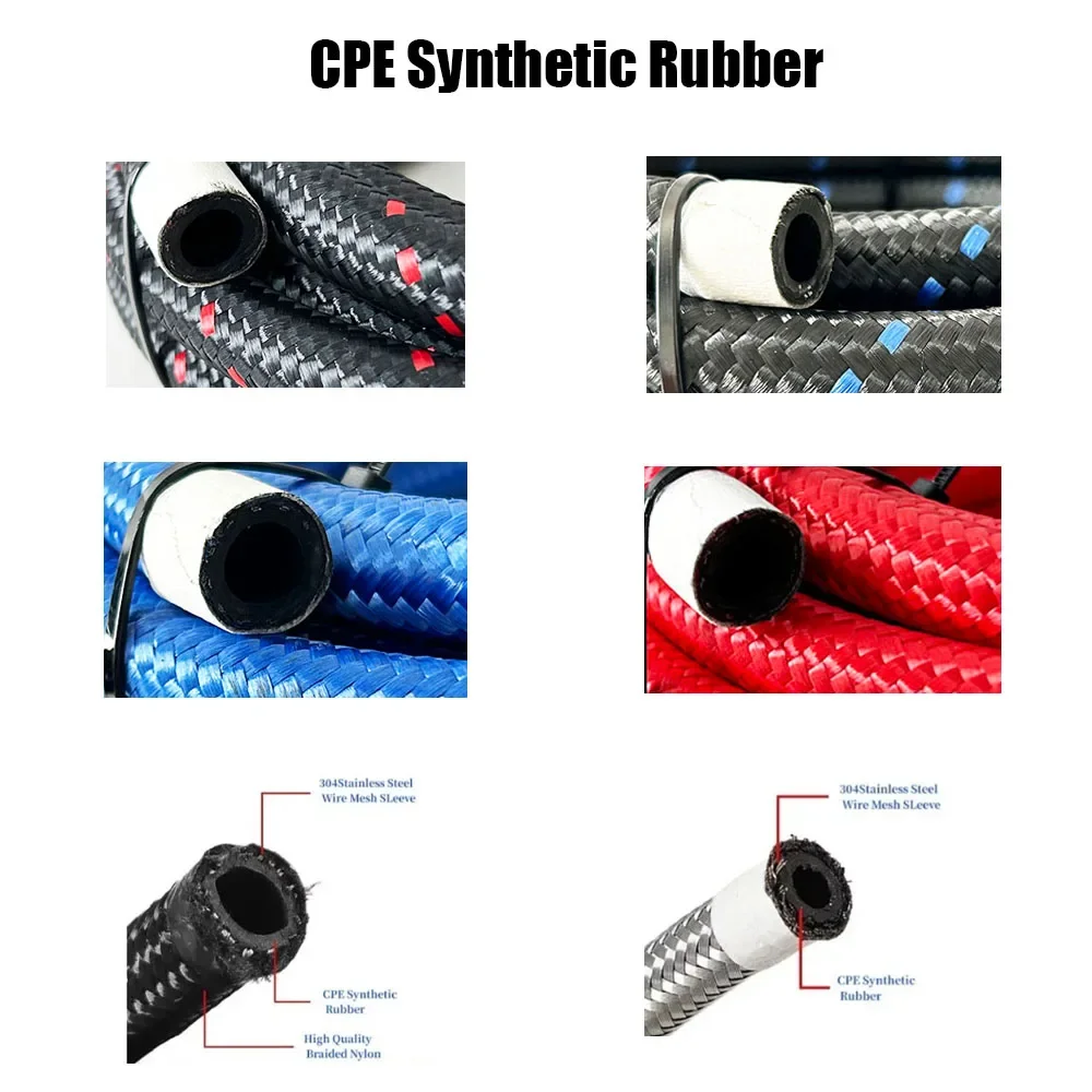 AN4 ~ AN20 Universal Fuel Hose Oil Gas Cooler Hose Line Pipe Tube Nylon Stainless Steel Braided Inside CPE Rubber 6 colors