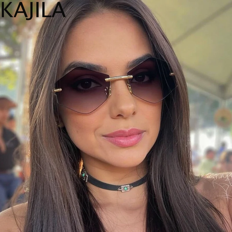 

Vintage Small Hexagon Punk Rimless Sunglasses Women 2025 Luxury Brand Polygon Steampunk Sun Glasses For Lady Retro Eyewear Shade