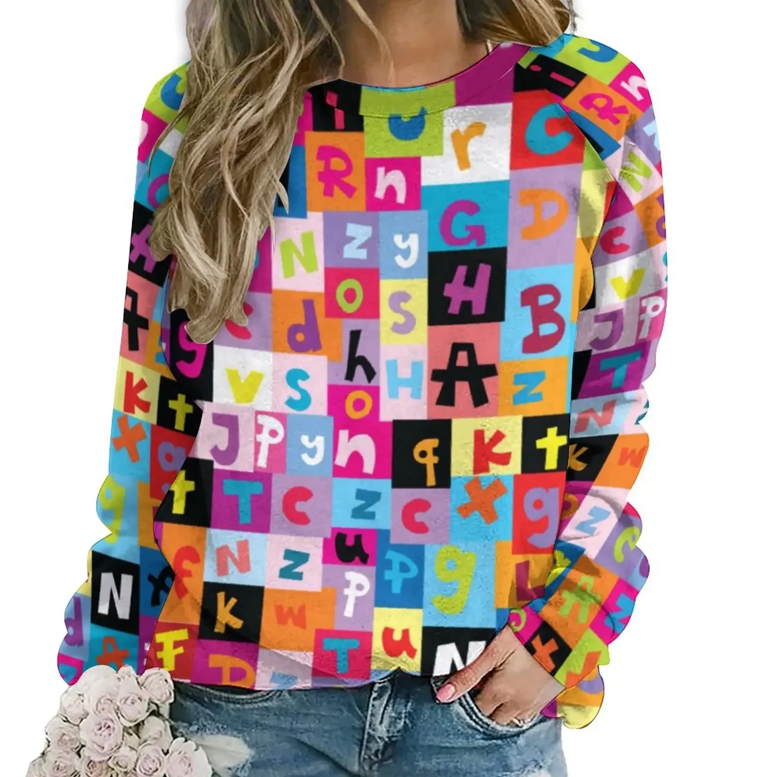 

Letter Pop Art Print Hoodies Spring Jumble Alphabet Harajuku Oversized Hoodie Woman Long Sleeve Elegant Custom Casual Top