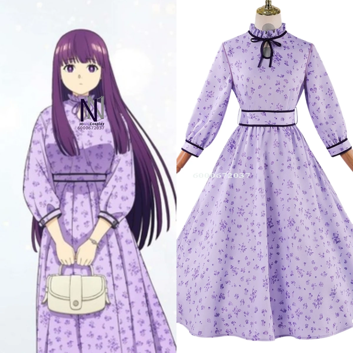 

Frieren: Beyond Journey's End Cosplay Costume Anime Fern Role Playing New Purple Floral Dress for Women Adult Comic Con Party