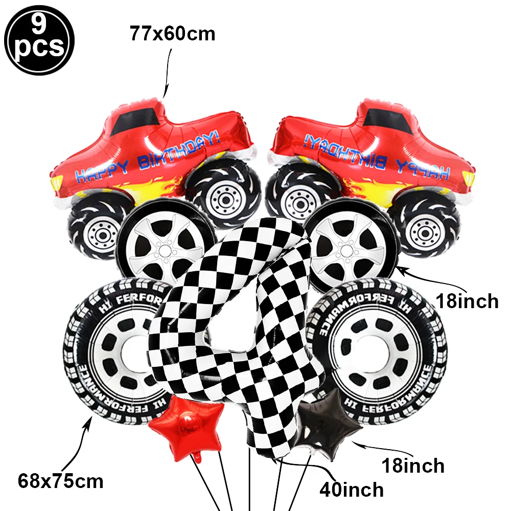 9pcs/Set Racing Car Monster Truck Party Decoration Balloon Largr 40 Inch Number Balloon Racing Car Theme Birthday Party Supplies