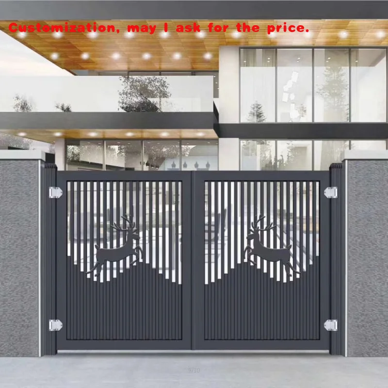 custom.Modern Design High Quality Powder Coated Aluminum Alloy Automatic Sliding Main Door and Fence Gate with Metal Frame