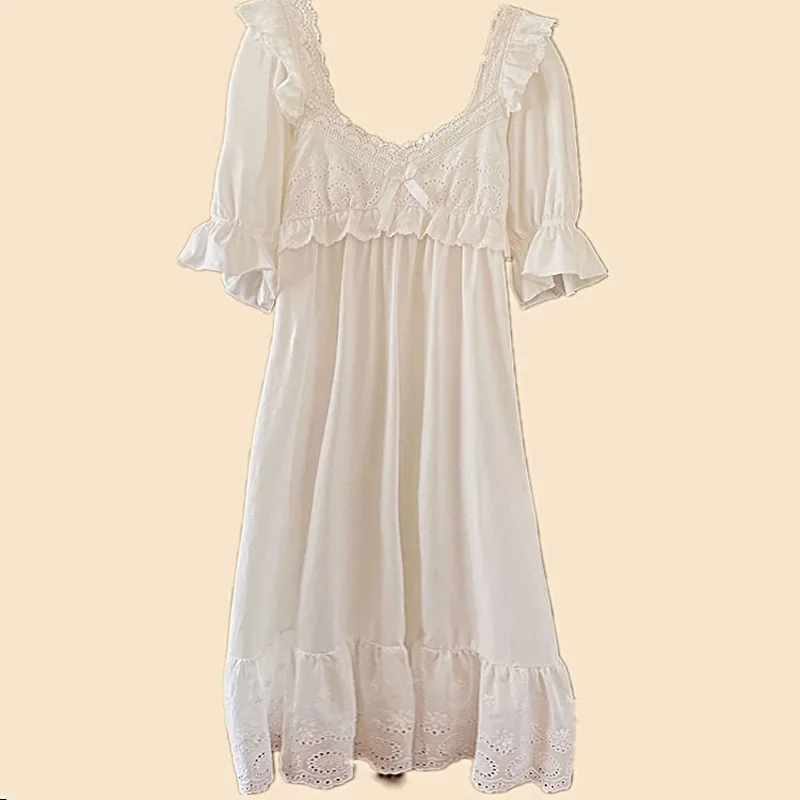 Vintage Sweet Princess Style Nightdress Summer Short Sleeve Lace Court Pajamas Home Wear Sweet Sleepwear Outside image 5