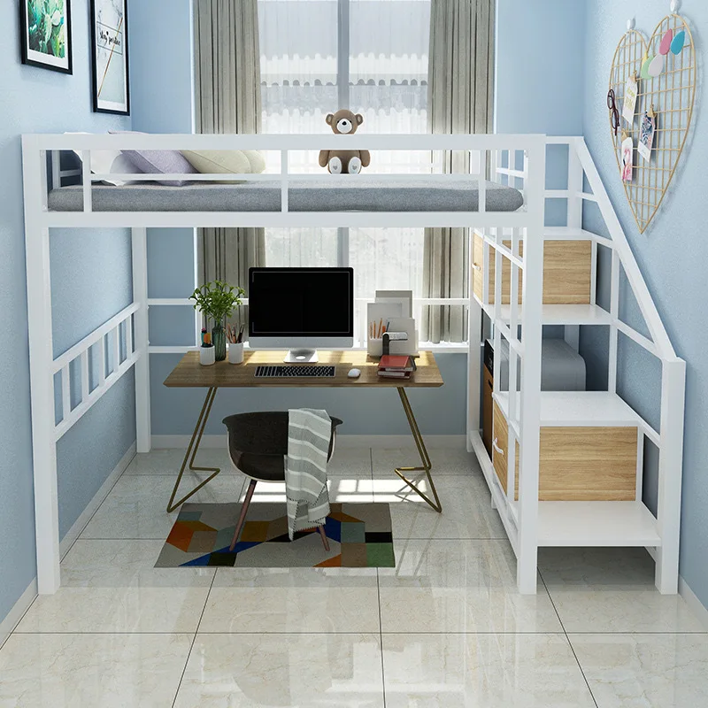 

Nordic home bedroom attic duplex stable double wrought iron bed