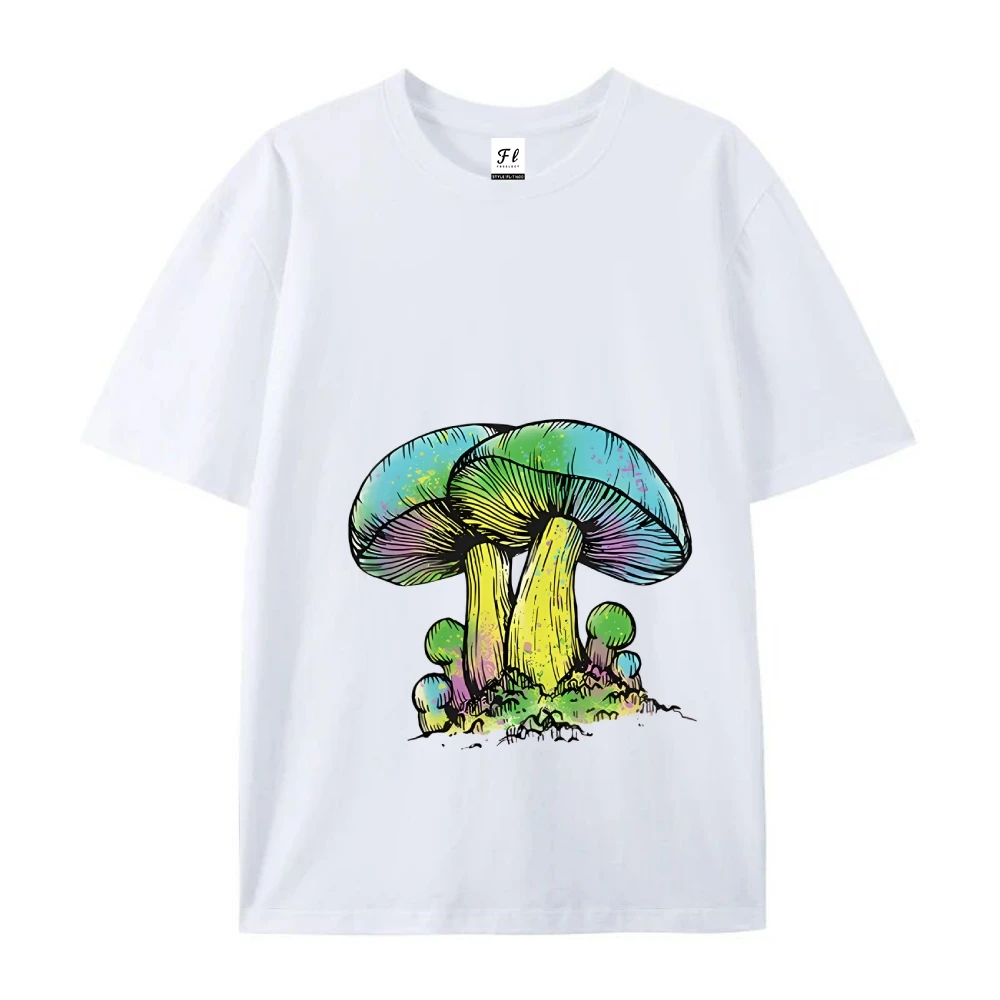 Mushroom Print T Shirt Women New Summer  Graphic Tees Cartoon Cotton Women Clothing Colorful Tops